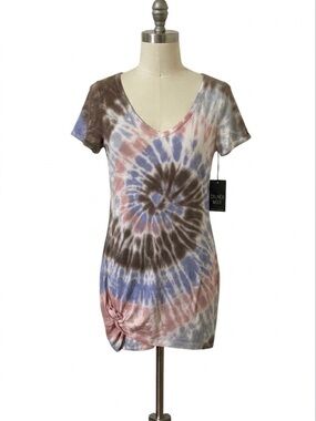No Comment NY+LA Tie-Dye Knot-Front Tunic Top M